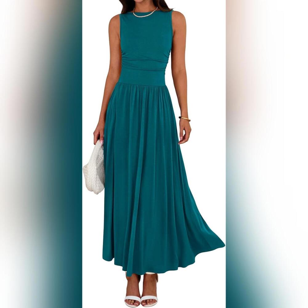 NWT BTFBM Sleeveless Casual Ruched High Waist Tank Long Flowy Maxi Dress, S 4-6